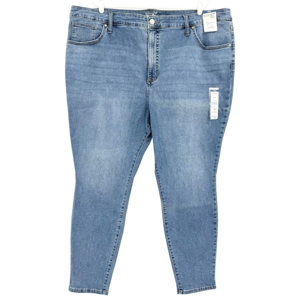 NWT Terra & Sky Women's Core Skinny High-Rise Stretch Blue Denim Jeans Plus 26W